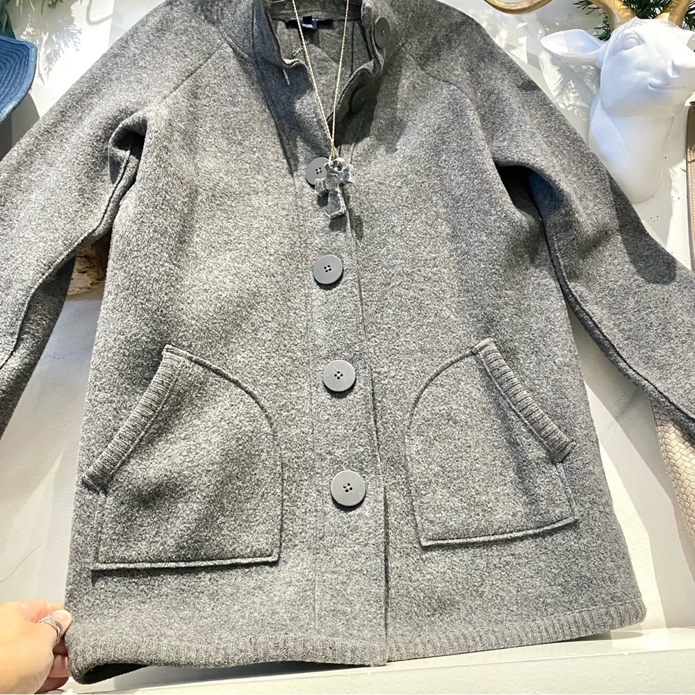 Upcycled FOLK quilted back detailing boho wool vintage jacket w farmhouse vibe - Picture 10 of 12